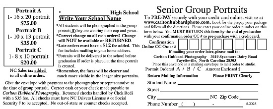 Senior Group Print Order form